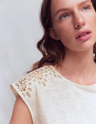 Tara Cutwork Linen Tee Ivory