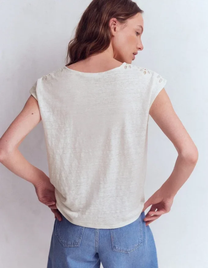 Tara Cutwork Linen Tee Ivory Tara Cutwork Linen Tee Ivory