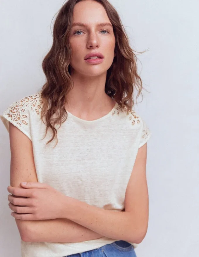 Tara Cutwork Linen Tee Ivory Tara Cutwork Linen Tee Ivory