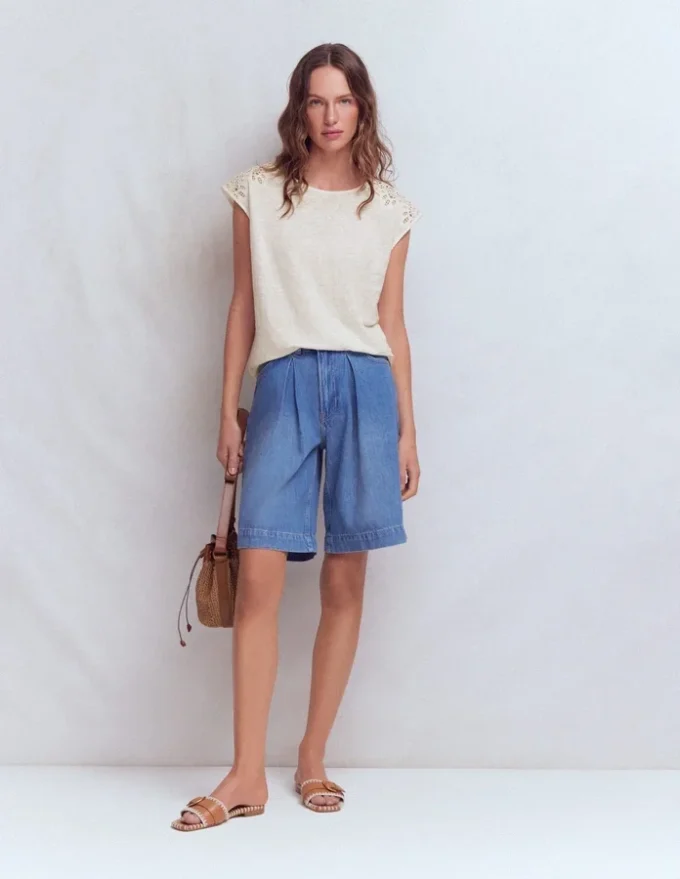 Tara Cutwork Linen Tee Ivory Tara Cutwork Linen Tee Ivory