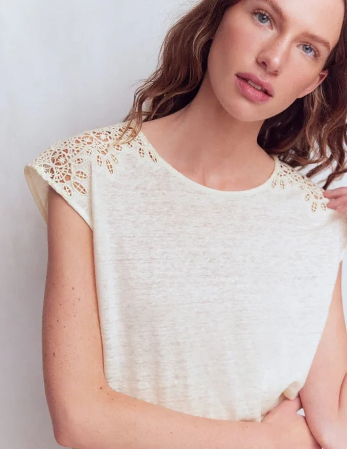 Tara Cutwork Linen Tee Ivory Tara Cutwork Linen Tee Ivory