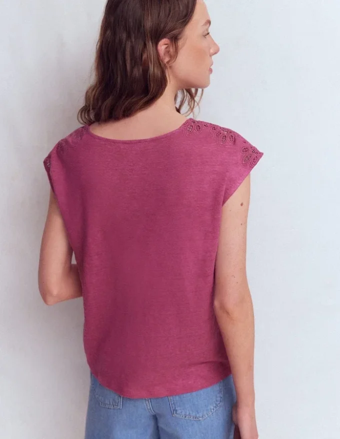 Tara Cutwork Linen Tee Purple Damson Tara Cutwork Linen Tee Purple Damson