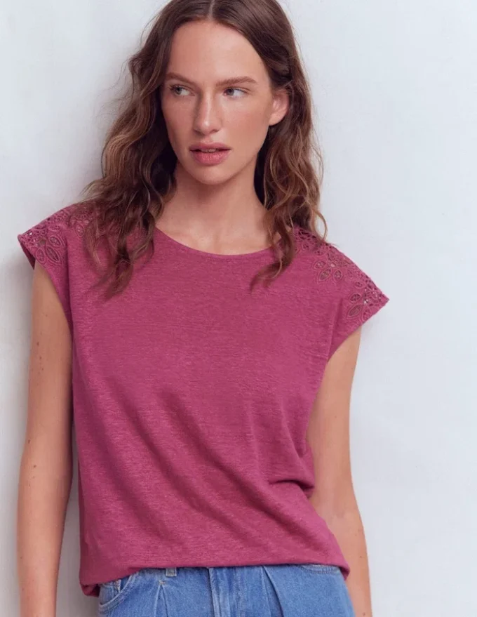 Tara Cutwork Linen Tee Purple Damson Tara Cutwork Linen Tee Purple Damson
