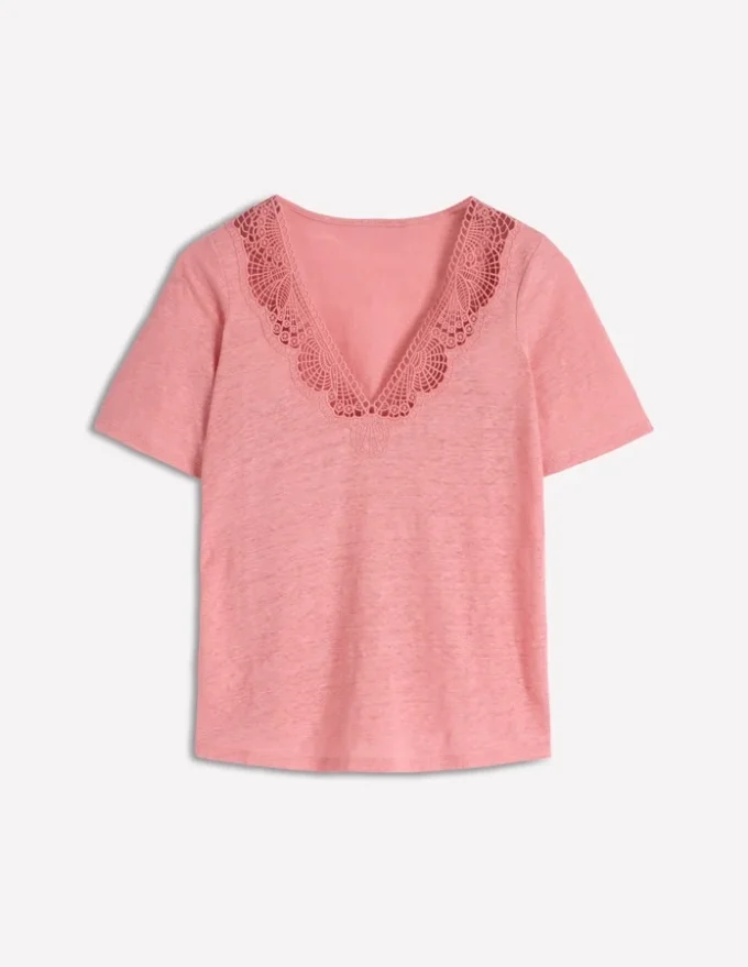 Tara Lace Trim Linen T-shirt Almond Pink Tara Lace Trim Linen T-shirt Almond Pink
