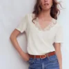 Tara Lace Trim Linen T-shirt Coconut Milk Tara Lace Trim Linen T-shirt Coconut Milk