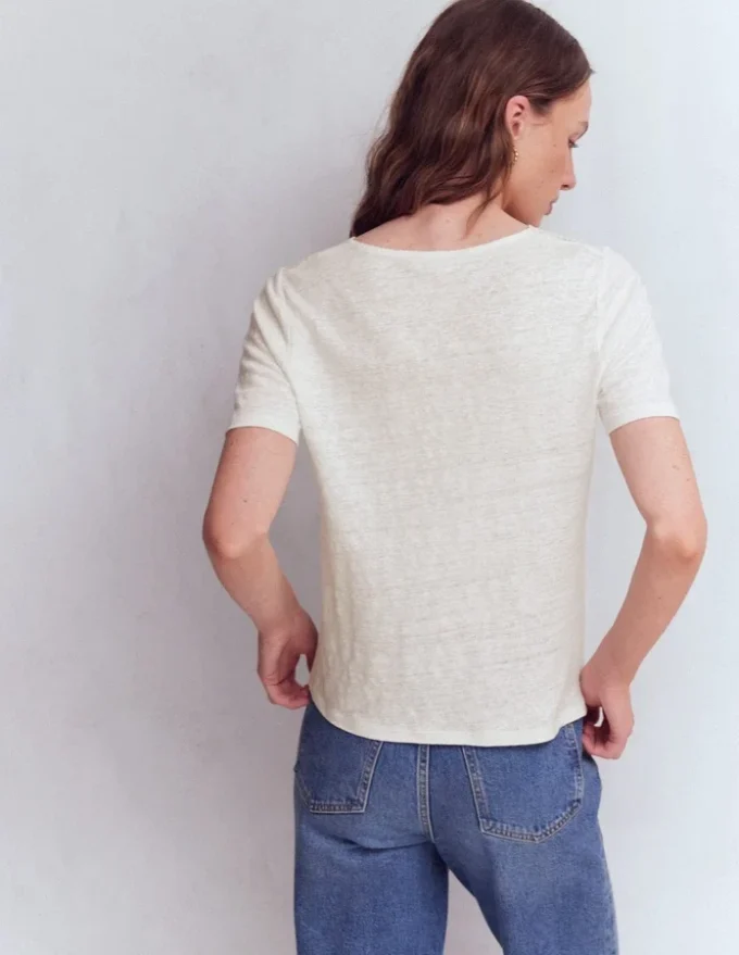 Tara Lace Trim Linen T-shirt Coconut Milk Tara Lace Trim Linen T-shirt Coconut Milk