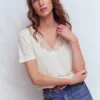Tara Lace Trim Linen T-shirt Coconut Milk Tara Lace Trim Linen T-shirt Coconut Milk