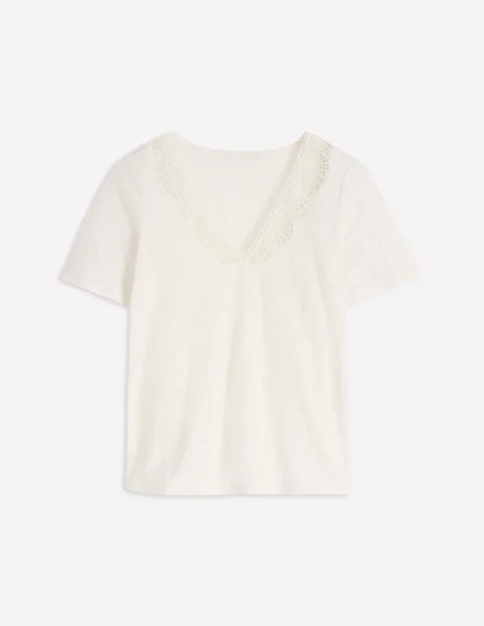 Tara Lace Trim Linen T-shirt Coconut Milk Tara Lace Trim Linen T-shirt Coconut Milk