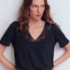 Tara Lace Trim Linen T-shirt Navy Blazer Tara Lace Trim Linen T-shirt Navy Blazer
