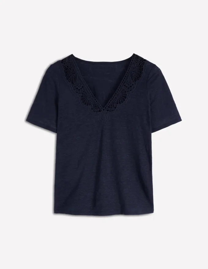 Tara Lace Trim Linen T-shirt Navy Blazer Tara Lace Trim Linen T-shirt Navy Blazer