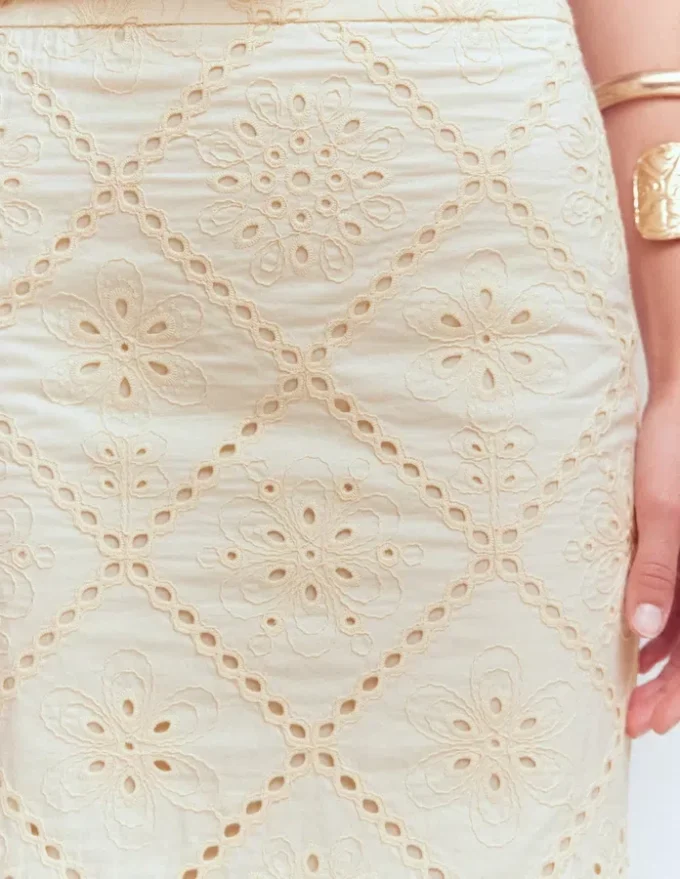 Textured Column Skirt Ivory Broderie Textured Column Skirt Ivory Broderie