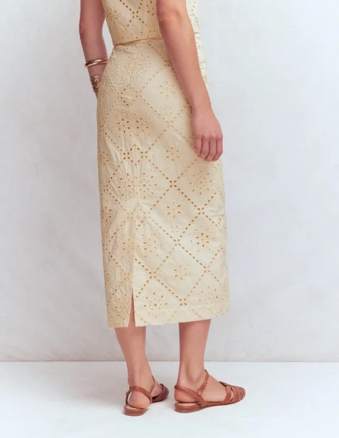 Textured Column Skirt Ivory Broderie Textured Column Skirt Ivory Broderie