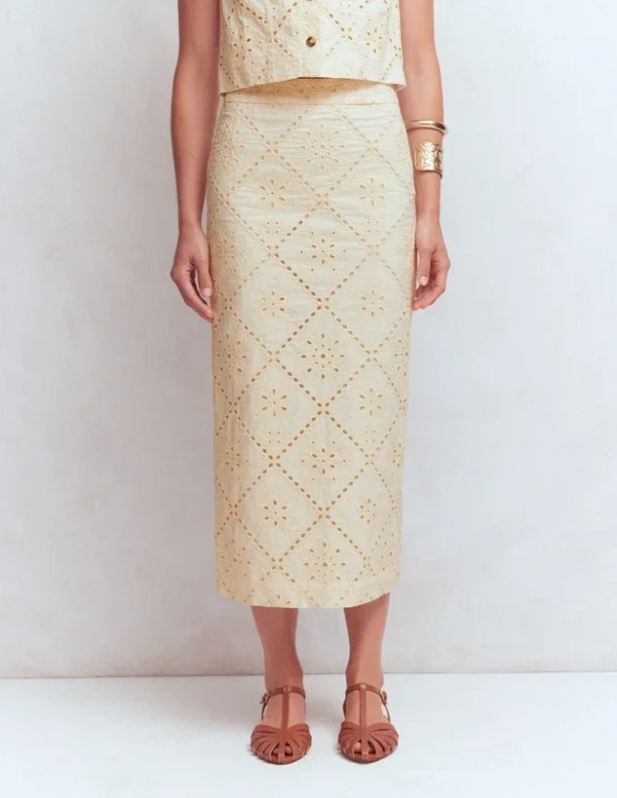 Textured Column Skirt Ivory Broderie Textured Column Skirt Ivory Broderie