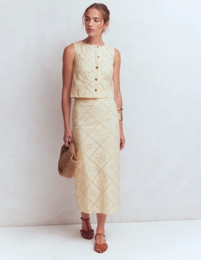 Textured Column Skirt Ivory Broderie Textured Column Skirt Ivory Broderie