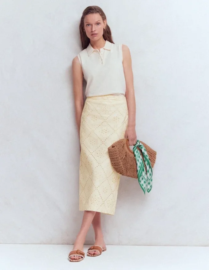 Textured Column Skirt Ivory Broderie Textured Column Skirt Ivory Broderie