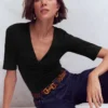 Tia Ruched V-neck Top Black Tia Ruched V-neck Top Black