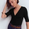 Tia Ruched V-neck Top Black Tia Ruched V-neck Top Black