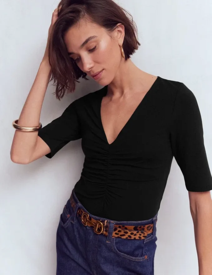 Tia Ruched V-neck Top Black Tia Ruched V-neck Top Black