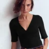 Tia Ruched V-neck Top Black Tia Ruched V-neck Top Black