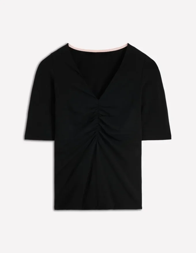 Tia Ruched V-neck Top Black Tia Ruched V-neck Top Black