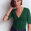 Tia Ruched V-neck Top Hunter Green Tia Ruched V-neck Top Hunter Green