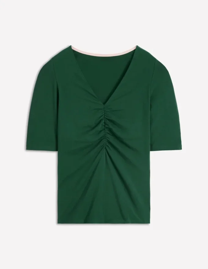 Tia Ruched V-neck Top Hunter Green Tia Ruched V-neck Top Hunter Green