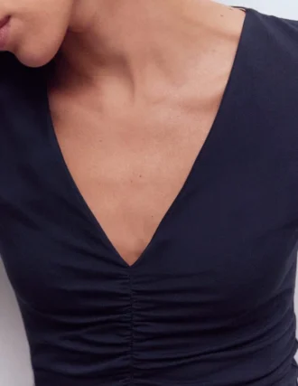 Tia Ruched V-neck Top Navy