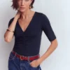 Tia Ruched V-neck Top Navy Tia Ruched V-neck Top Navy