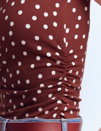 Tia Sleeveless Ruch Jersey Top Bitter Chocolate & Ivory Spot