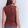 Tia Sleeveless Ruch Jersey Top Bitter Chocolate & Ivory Spot Tia Sleeveless Ruch Jersey Top Bitter Chocolate & Ivory Spot