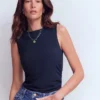 Tia Sleeveless Ruch Jersey Top Navy Tia Sleeveless Ruch Jersey Top Navy