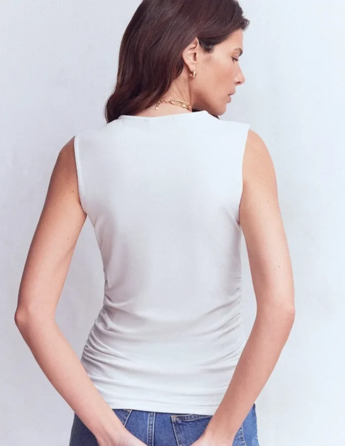 Tia Sleeveless Ruch Jersey Top White Tia Sleeveless Ruch Jersey Top White