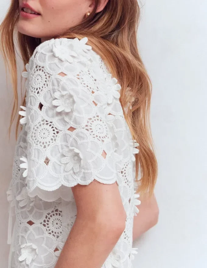 Tie Front Lace Top White Tie Front Lace Top White