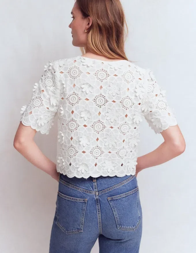 Tie Front Lace Top White Tie Front Lace Top White