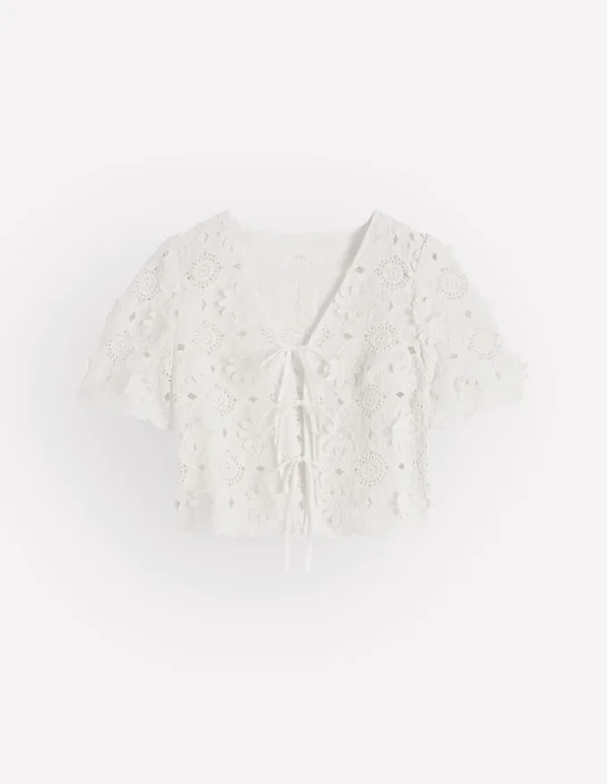 Tie Front Lace Top White Tie Front Lace Top White