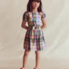 Tie Front Woven Dress Blue, Pink and Green Check Tie Front Woven Dress Blue, Pink and Green Check