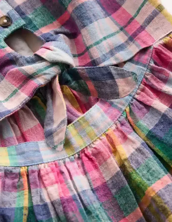Tie Front Woven Dress Blue, Pink and Green Check Tie Front Woven Dress Blue, Pink and Green Check