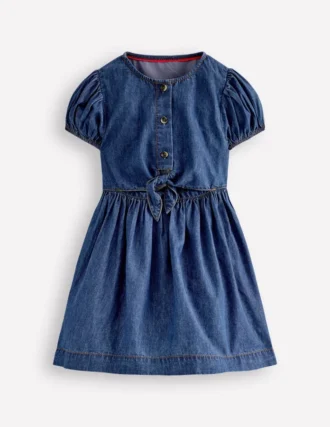 Tie Front Woven Dress Denim