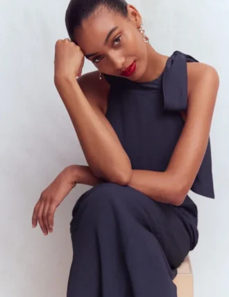 Tie Halter Neck Jumpsuit Navy