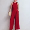 Tie Halter Neck Jumpsuit Rich Chestnut Tie Halter Neck Jumpsuit Rich Chestnut