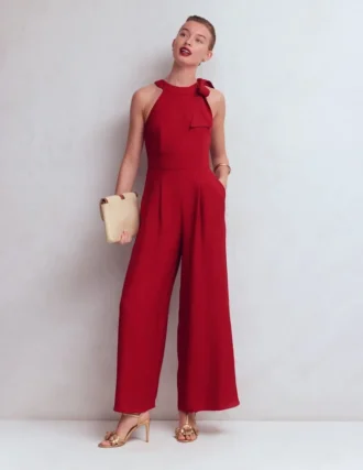 Tie Halter Neck Jumpsuit Rich Chestnut