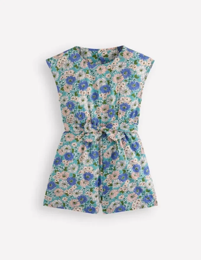 Tie Waist Woven Playsuit Blue Floral Tie Waist Woven Playsuit Blue Floral