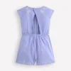 Tie Waist Woven Playsuit Denim Embroidery Tie Waist Woven Playsuit Denim Embroidery