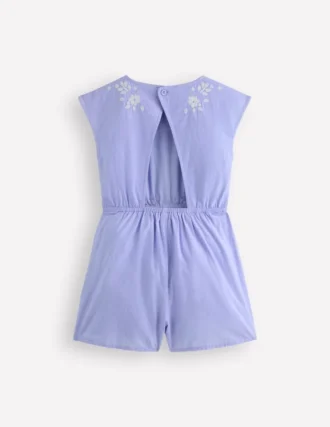 Tie Waist Woven Playsuit Denim Embroidery