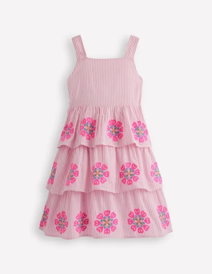 Tiered Embroidered Dress Formica Pink Stripe Tiered Embroidered Dress Formica Pink Stripe
