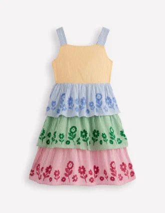 Tiered Embroidered Dress Hotchpotch Stripe Embroidery