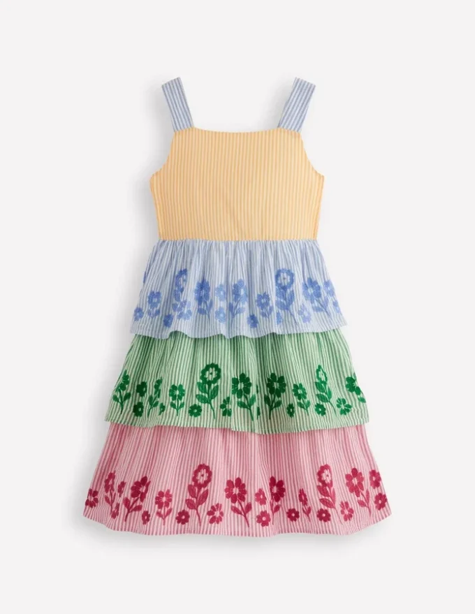 Tiered Embroidered Dress Hotchpotch Stripe Embroidery Tiered Embroidered Dress Hotchpotch Stripe Embroidery