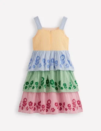Tiered Embroidered Dress Hotchpotch Stripe Embroidery