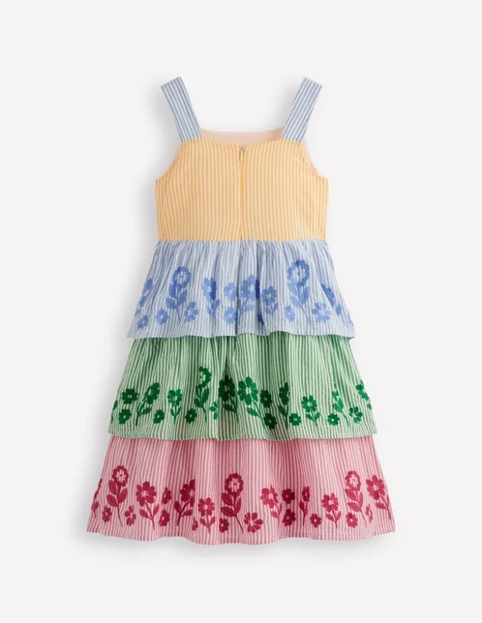 Tiered Embroidered Dress Hotchpotch Stripe Embroidery Tiered Embroidered Dress Hotchpotch Stripe Embroidery