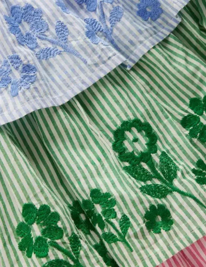 Tiered Embroidered Dress Hotchpotch Stripe Embroidery Tiered Embroidered Dress Hotchpotch Stripe Embroidery